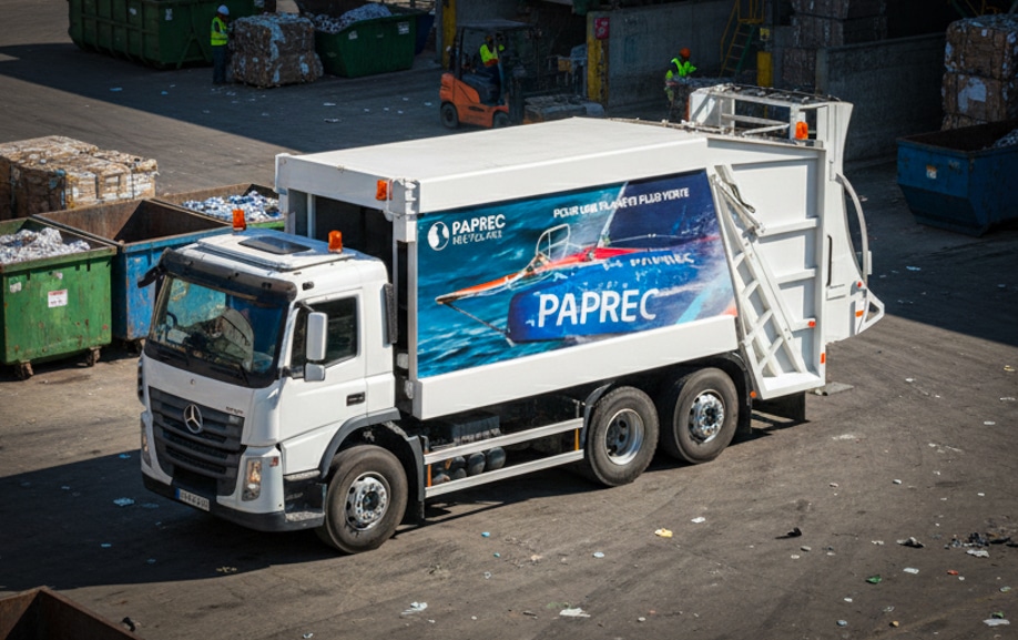 Covering sur un camion benne pour ramassage des ordures ménagères BOM
