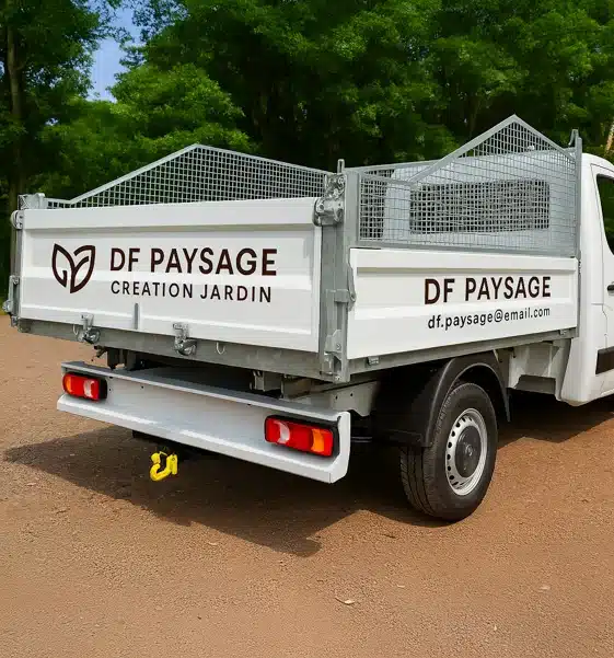 Camion de paysagiste avec publicité