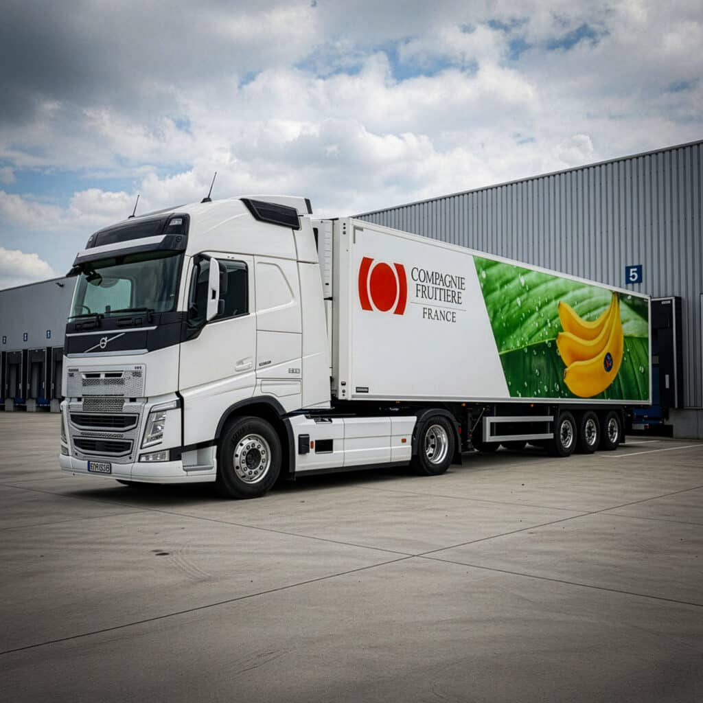 Covering d'un poids lourd réalisé par Graphitruck pour la société Compagnie fruitière