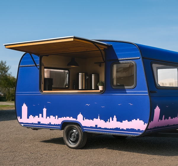 Personnalisation d'un caravane réalisée par Graphitruck