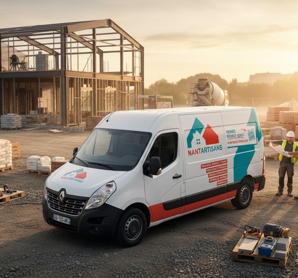 Véhicule utilitaire d'une entreprise sur un chantier en intervention