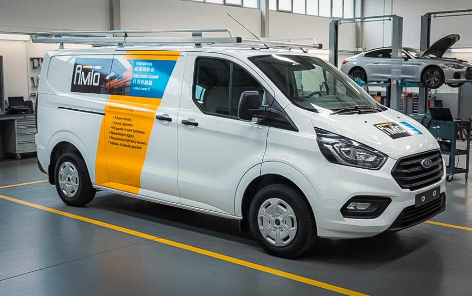 Lettrage camionnette AMIO réalisé par Graphitruck