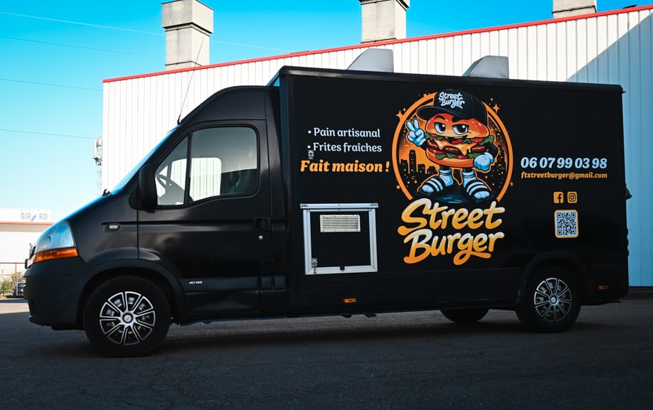 Signalétique véhicule 3 marquage food truck street burger
