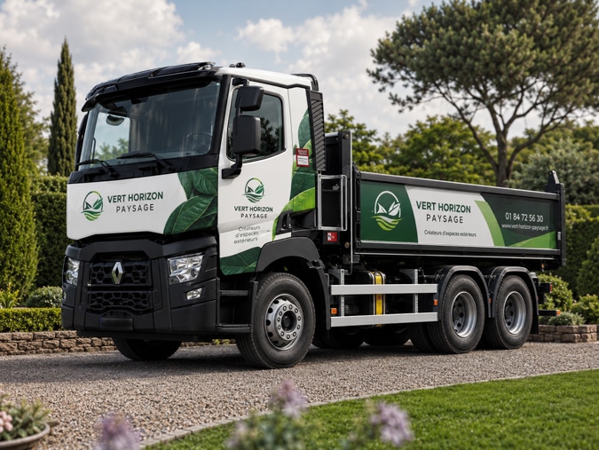 Personnalisation d'un camion benne pour une entreprise de paysagisme