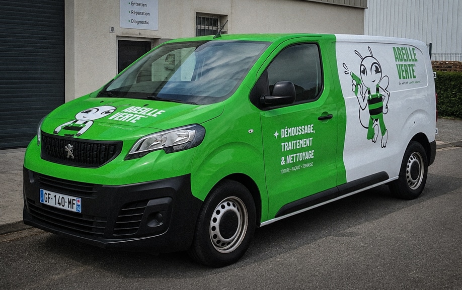 Marquage véhicule réalisé sur un Peugeot Expert pour Abeille Verte